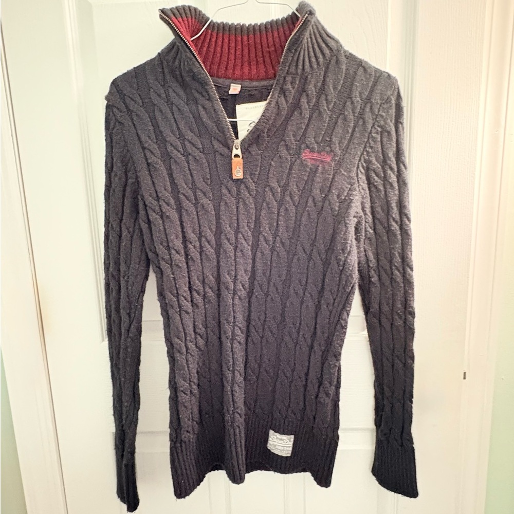 Superdry Jacob Cable Knit Half Zip Jumper Sweater – Vintage Henley Style